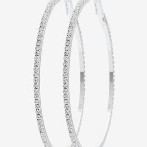 Crystal-Accented Silver Hoop Earrings - Women's Jewelry
